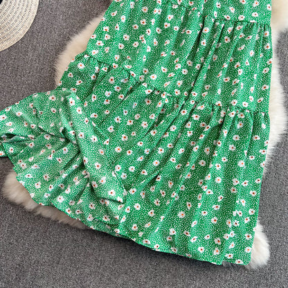 New style high waist thin, medium and Long Ruffle floral skirt  11285