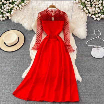 Elegant A Line Long Sleeve Dress See Through Dress  10912