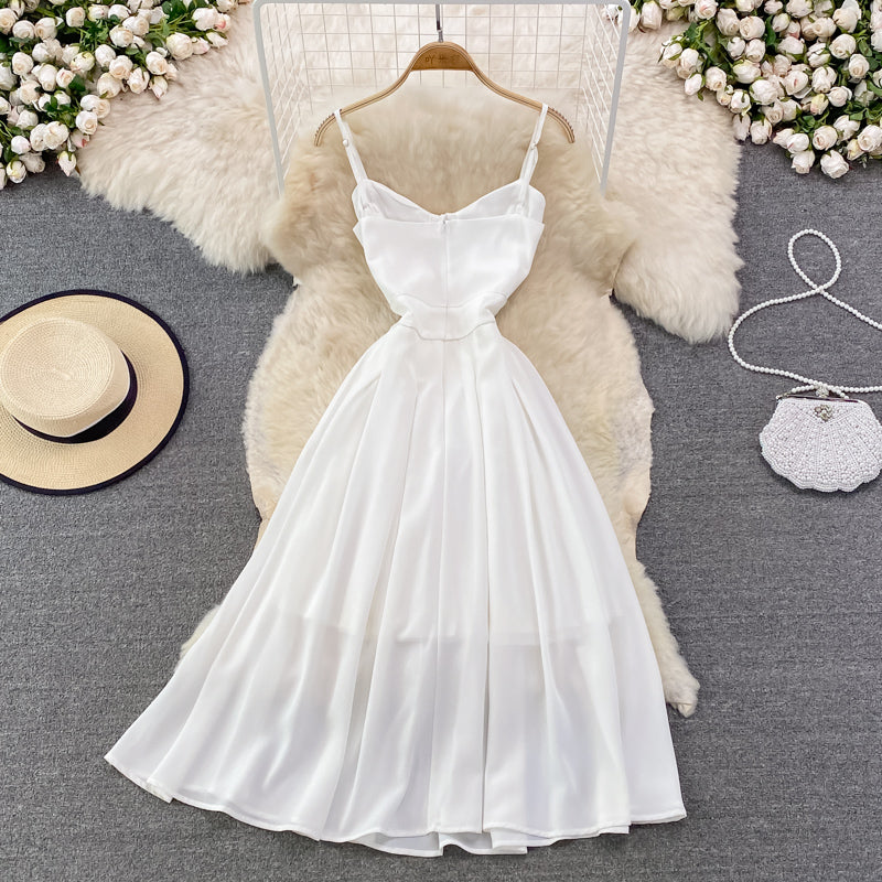 White Chiffon A Line Short Dress Fashion Dress  10896