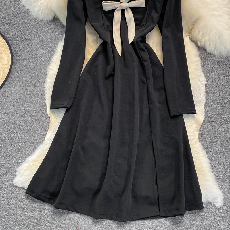 Black A Line Long Sleeve Dress A Line Fashion Dress  10953
