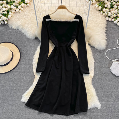 Black A Line Long Sleeve Dress A Line Fashion Dress  10953