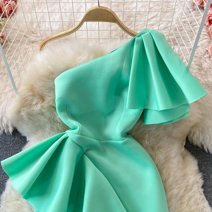 Stylish One Shoulder Satin Short Dress Party Dress  10918