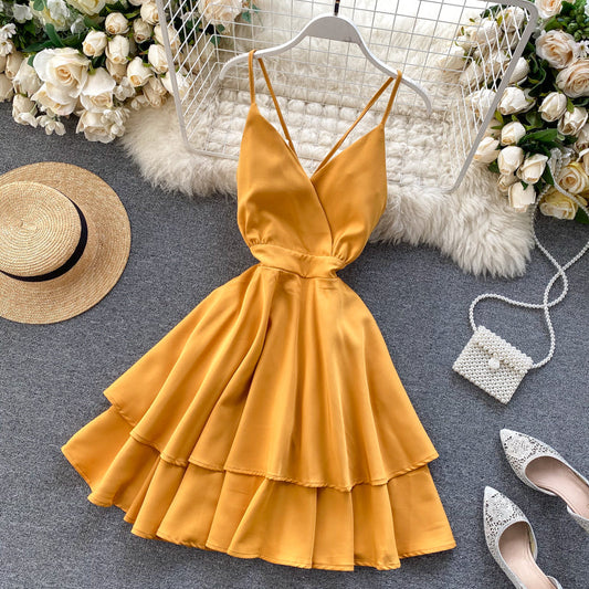 Cute V Neck Short Dress A Line Fashion Dresses  10876