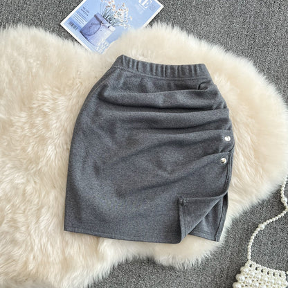 Versatile split hip short skirt women's sexy slim A-line skirt  11272