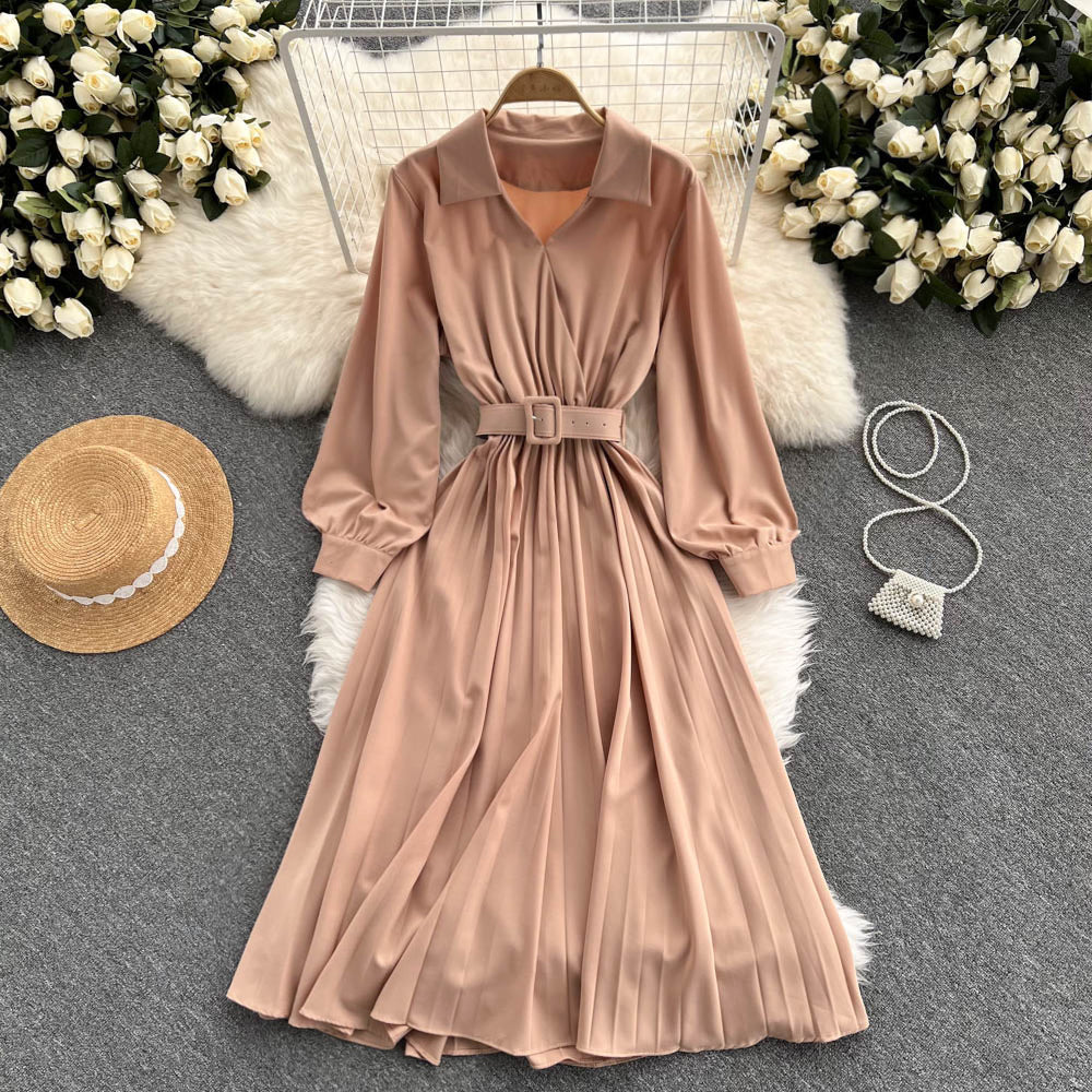 Simple V Neck Long Sleeve Dress A Line Fashion Dress  10946