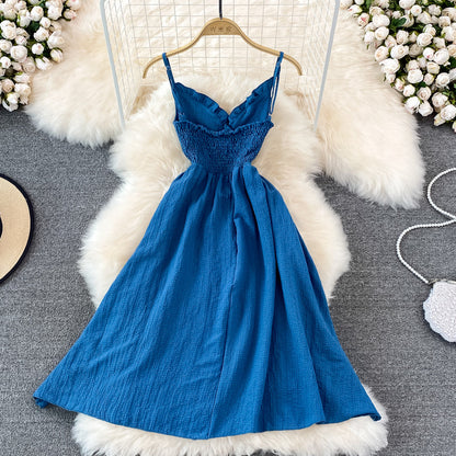 Fashion V-neck sleeveless backless suspender dress  11116