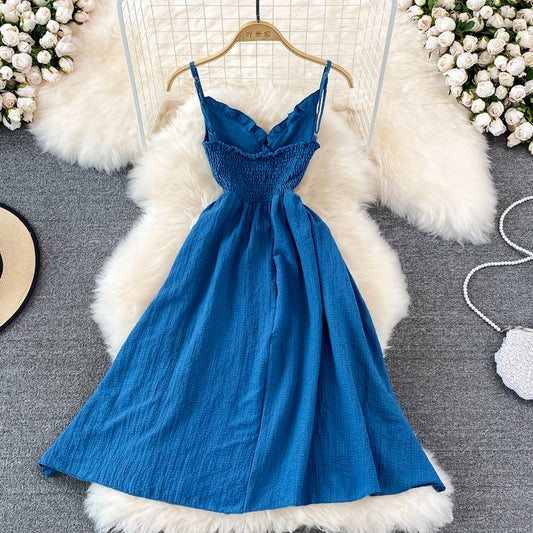 Fashion V-neck sleeveless backless suspender dress  11116