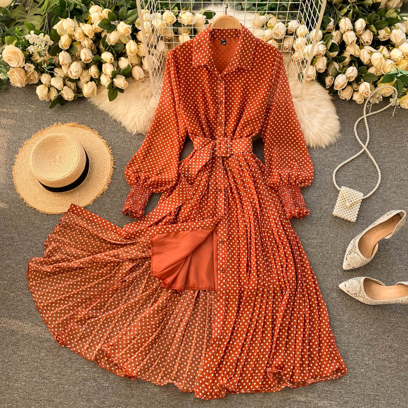 Fashionable A Line Polka Dot Long Sleeve Dress Fashion Dress  10924