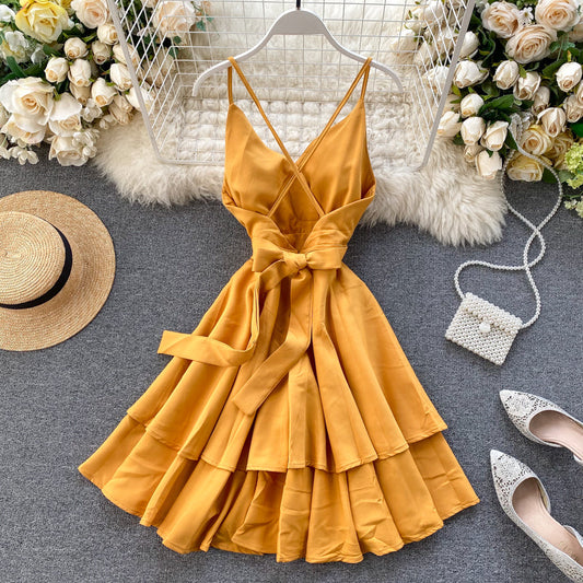 Cute V Neck Short Dress A Line Fashion Dresses  10876