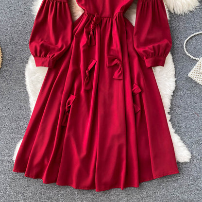 Cute V Neck Long Sleeve Dress A Line Fashion Dress  10858