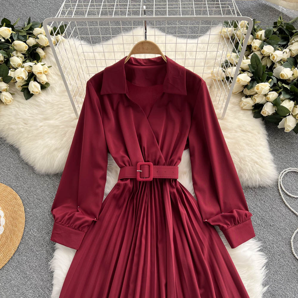Simple V Neck Long Sleeve Dress A Line Fashion Dress  10946