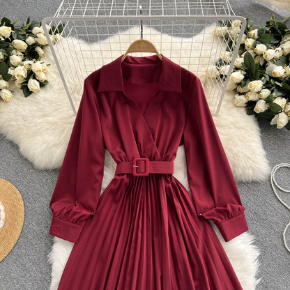 Simple V Neck Long Sleeve Dress A Line Fashion Dress  10946