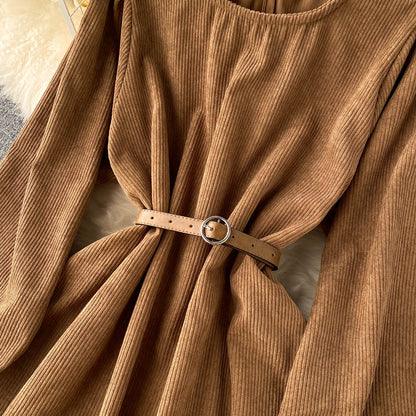 Simple Corduroy Long Sleeve Dress Fashion Dress  10887
