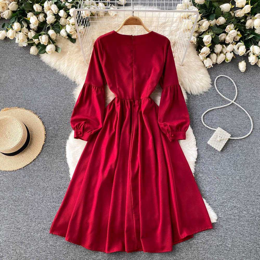Cute V Neck Long Sleeve Dress A Line Fashion Dress  10858
