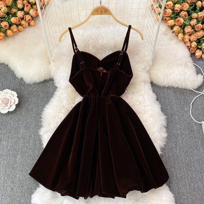 Cute V Neck Velvet Short Dress Fashion Dress  10854