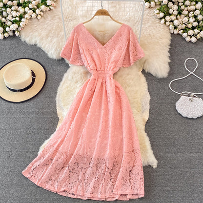 Cute V Neck Lace A Line Dress Fashion Dress  10919
