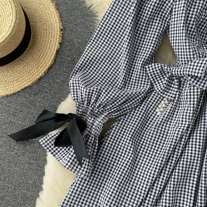 Cute Plaid Long Sleeve Dress Fashion Dress  10907