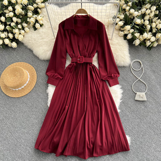 Simple V Neck Long Sleeve Dress A Line Fashion Dress  10946