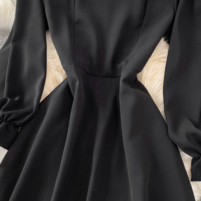 Black A Line Lace Short Dress Lace-Up Fashion Dress  10863