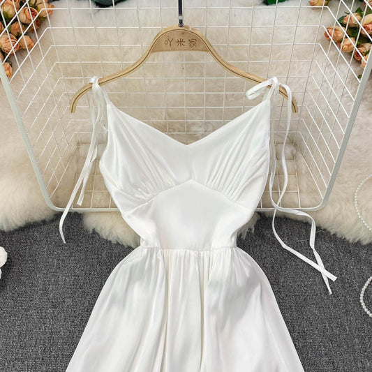 Simple V Neck Short White Dress Fashion Girls Dress  10802