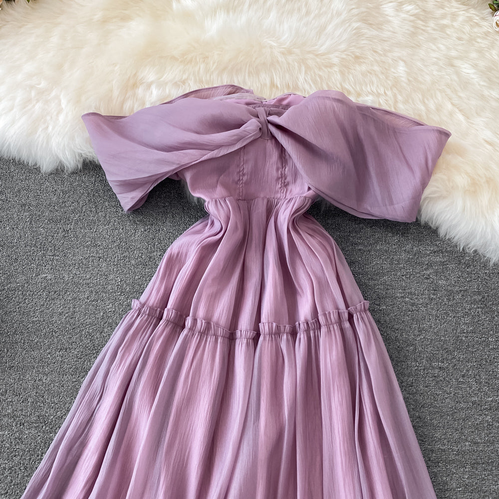 Purple A Line Short Dress Off Shouler Party Dress  10754