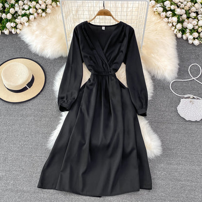 Simple V Neck Long Sleeve Dress Fashion Dress  10874