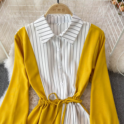 Simple A Line Striped Shirt Dress  10771