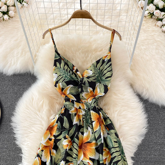 Cute V Neck Floral Dress With Bow Fashion Dress  10790