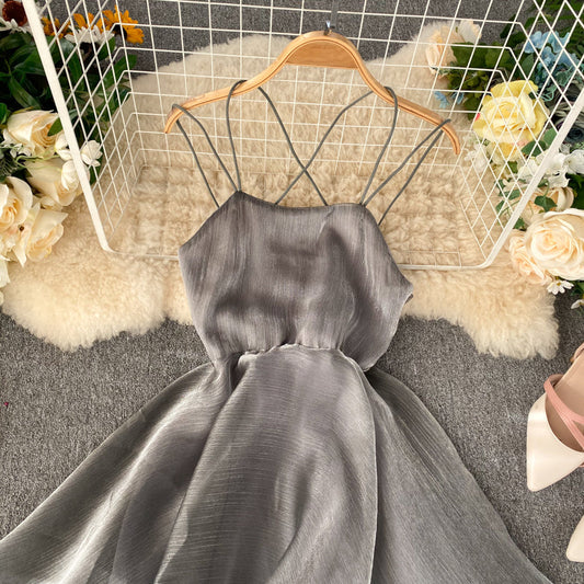 Gray Tulle Short Dress A Line Backless Dress  10817