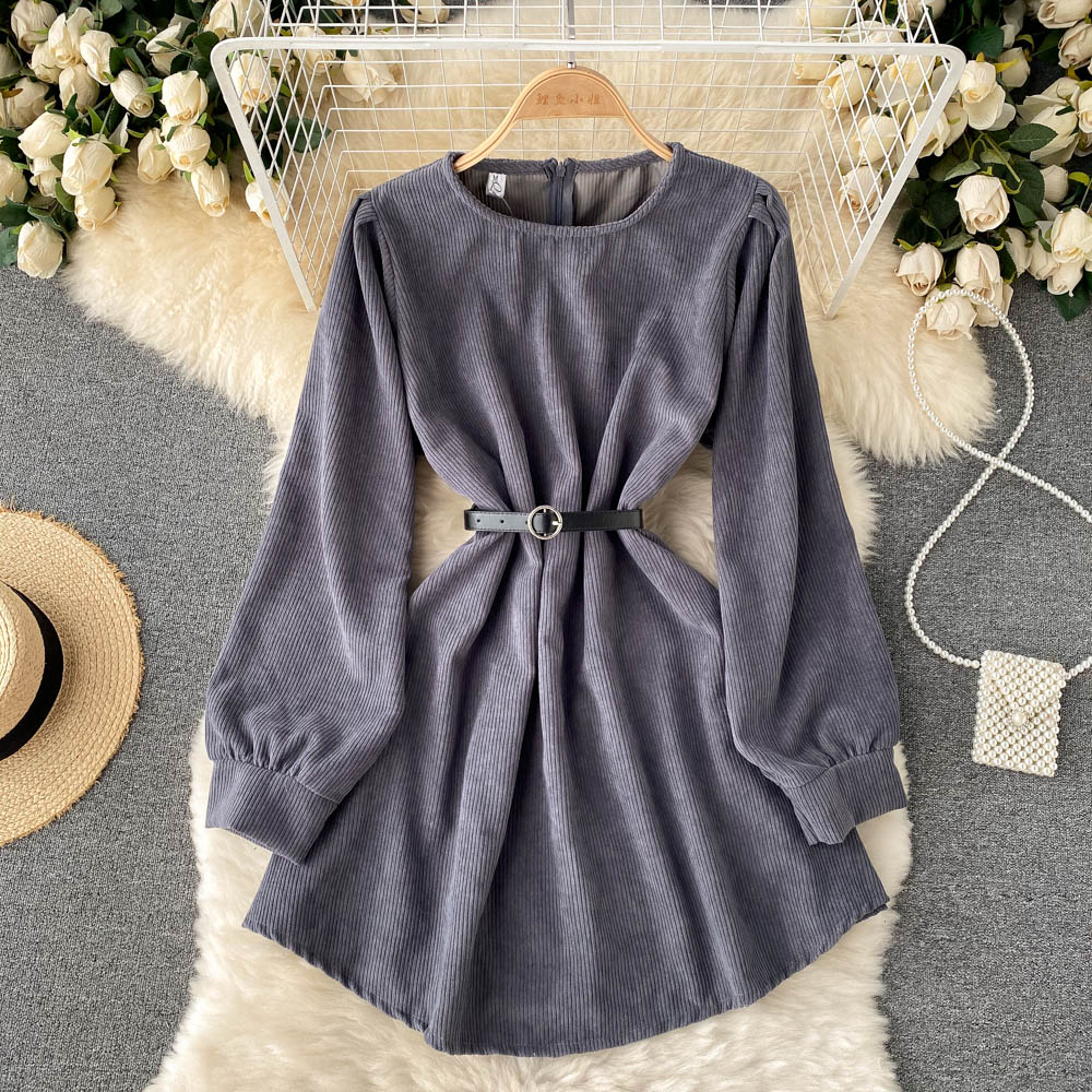 Simple Corduroy Long Sleeve Dress Fashion Dress  10887