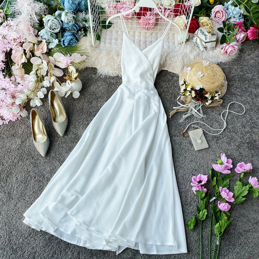 Elegant V Neck Satin A Line Dress Fashion Dress  10857