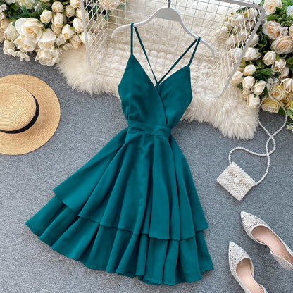 Cute V Neck Short Dress A Line Fashion Dresses  10876