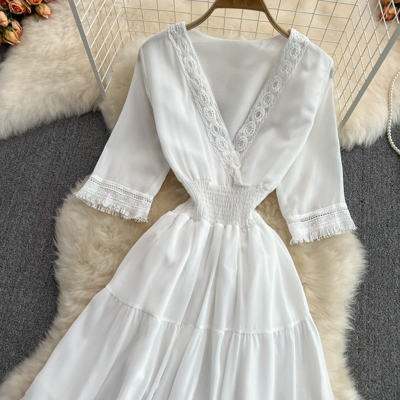 Cute V-Neck Fringed Dress A Line Fashion Dress  10814