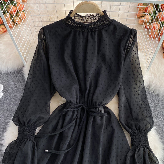 Cute A Line Long Sleeve Dress Black Dress  10833
