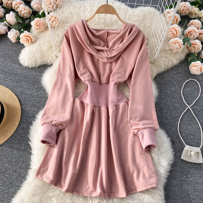 Casual Hooded A Line Dress  10787