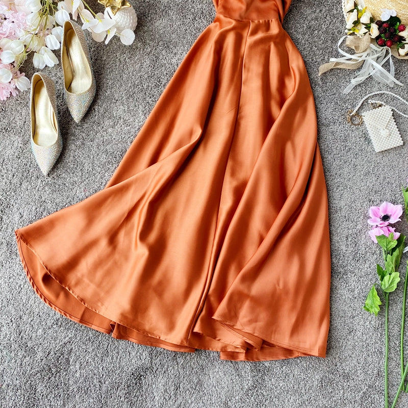 Elegant V Neck Satin A Line Dress Fashion Dress  10857