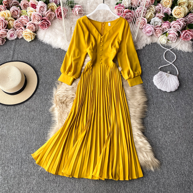 Simple V Neck Long Sleeve Dress Fashion Dress  10805