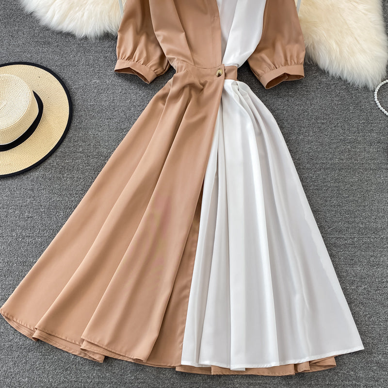 Chic Contrast Color Short-Sleeved Dress  10769