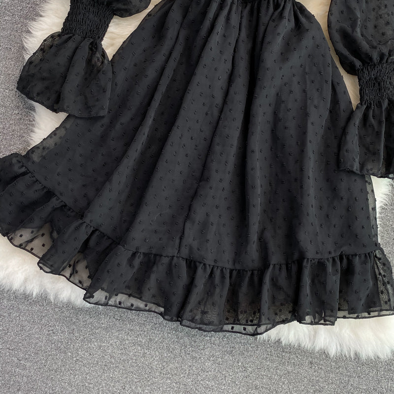 Cute A Line Long Sleeve Dress Black Dress  10833