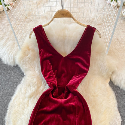 Sexy V Neck Velvet Long Dress Fashion Dress  10782