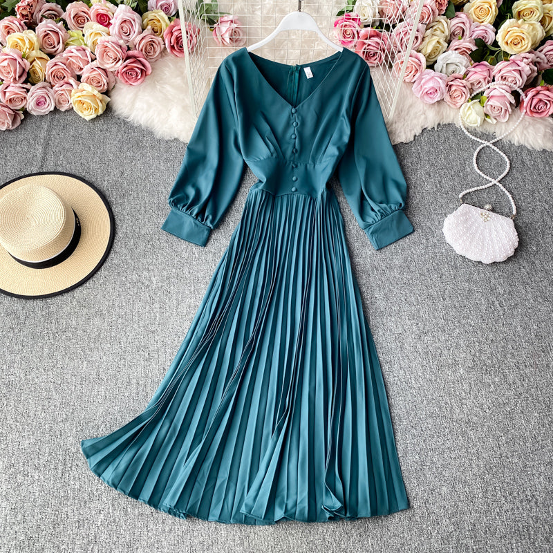 Simple V Neck Long Sleeve Dress Fashion Dress  10805