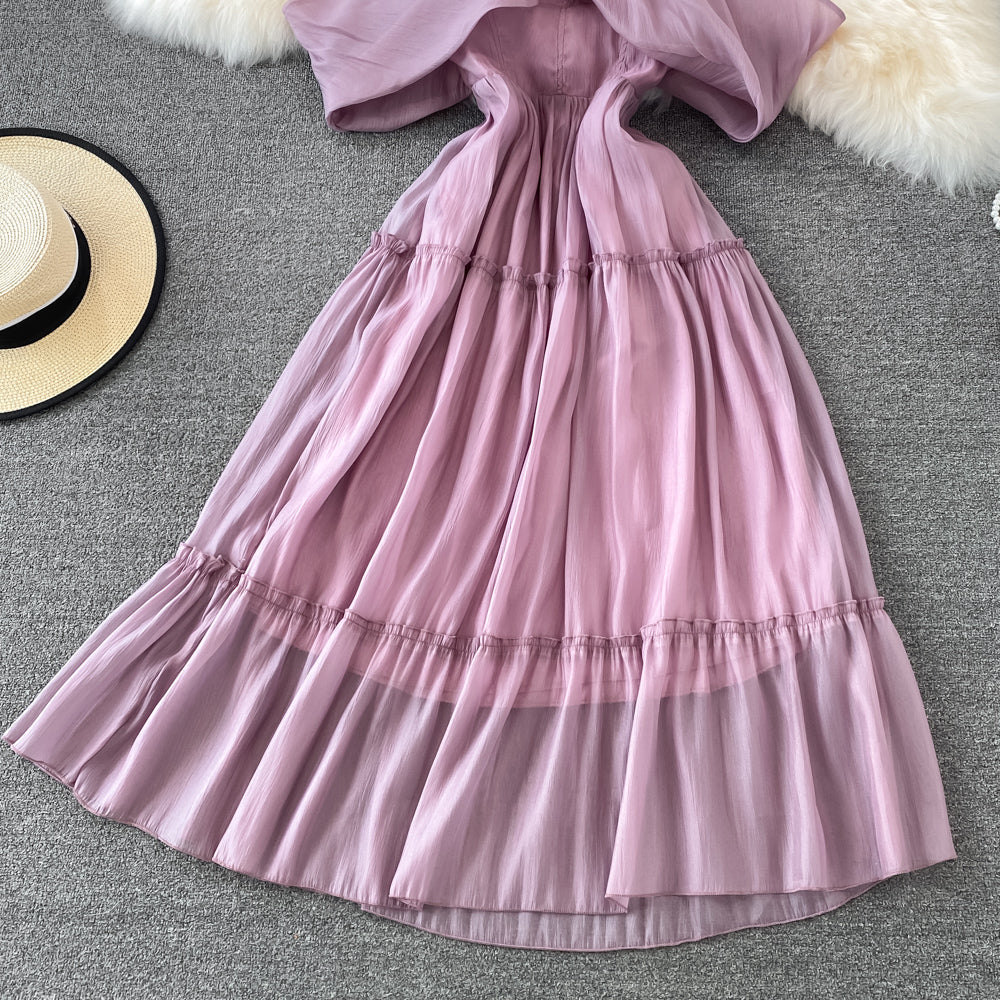 Purple A Line Short Dress Off Shouler Party Dress  10754