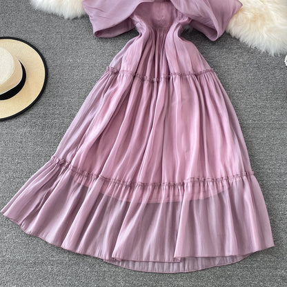 Purple A Line Short Dress Off Shouler Party Dress  10754