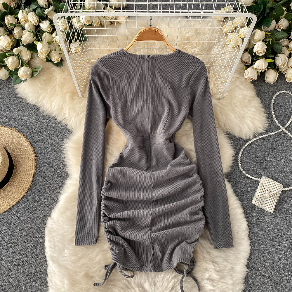 Sexy V-Neck Drawstring Dress Fashion Dress  10815
