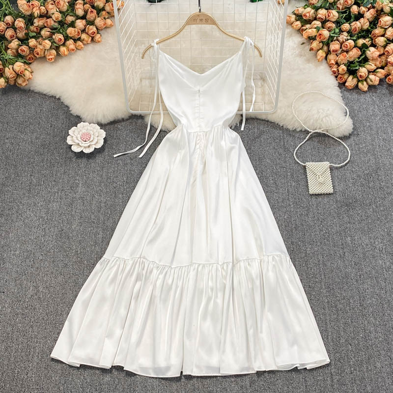 Simple V Neck Short White Dress Fashion Girls Dress  10802