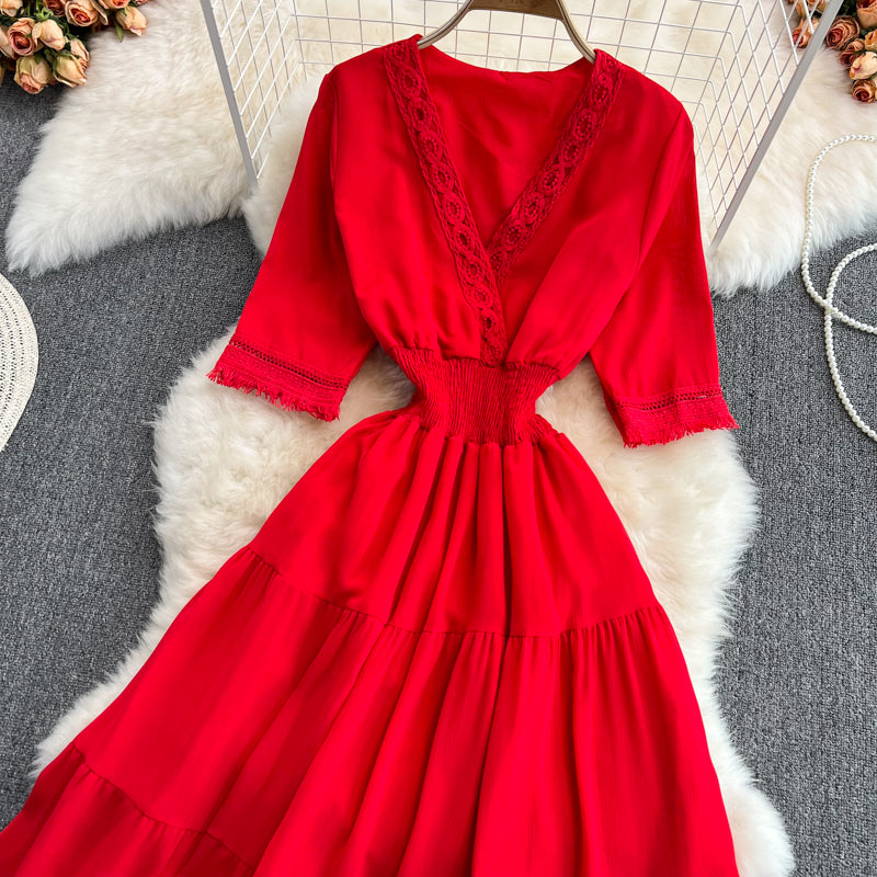 Cute V-Neck Fringed Dress A Line Fashion Dress  10814