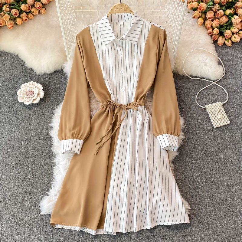 Simple A Line Striped Shirt Dress  10771