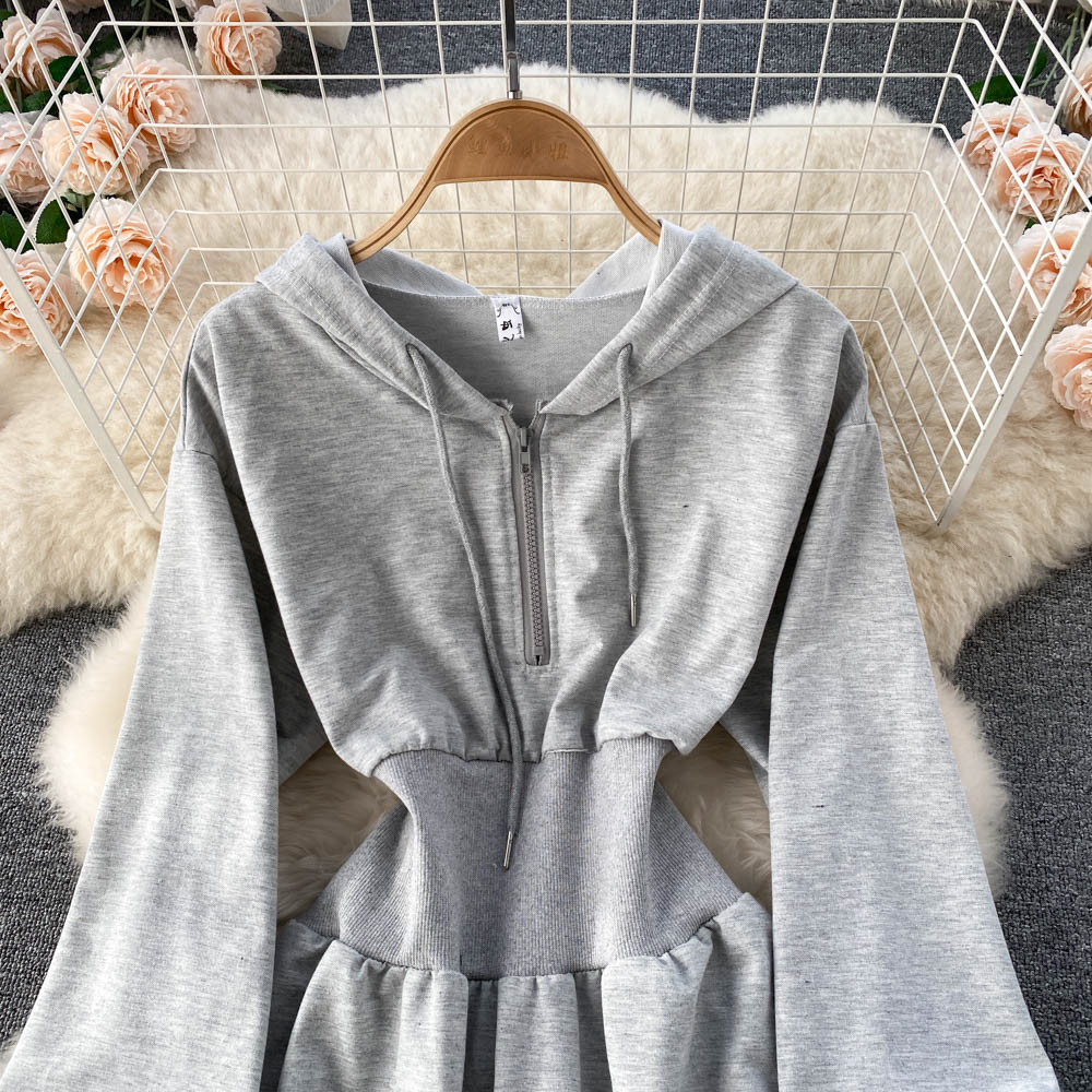 Casual Hooded A Line Dress  10787