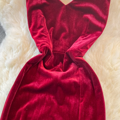 Sexy V Neck Velvet Long Dress Fashion Dress  10782