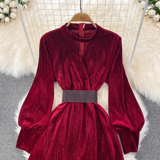 Elegant Velvet Long Sleeve Dress Fashion Dress  10849